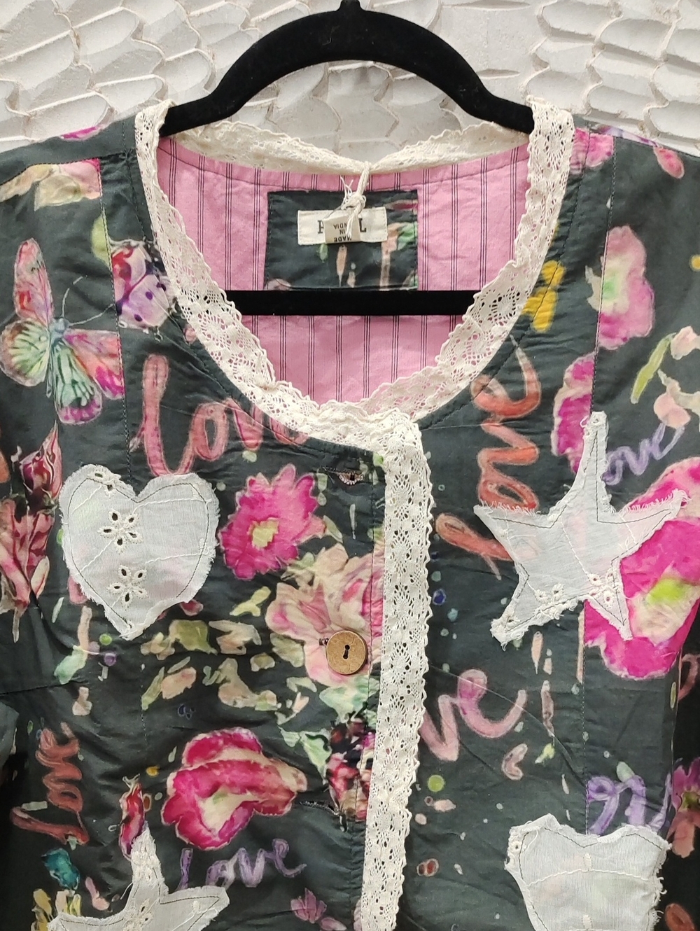 Lightweight Floral Love Patchwork Star Heart Graffiti Jacket - Picture 4 of 9